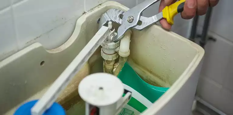 Professional plumber repairing toilet in Miami home